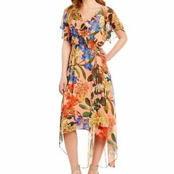 GIBSON LATIMER Floral Hi-low Wrap Around Dress M - Picture 1 of 11